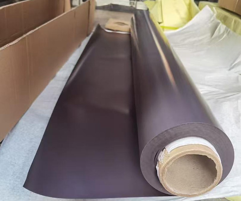 Rubber magnet sheet roll in dark brown, workshop photo