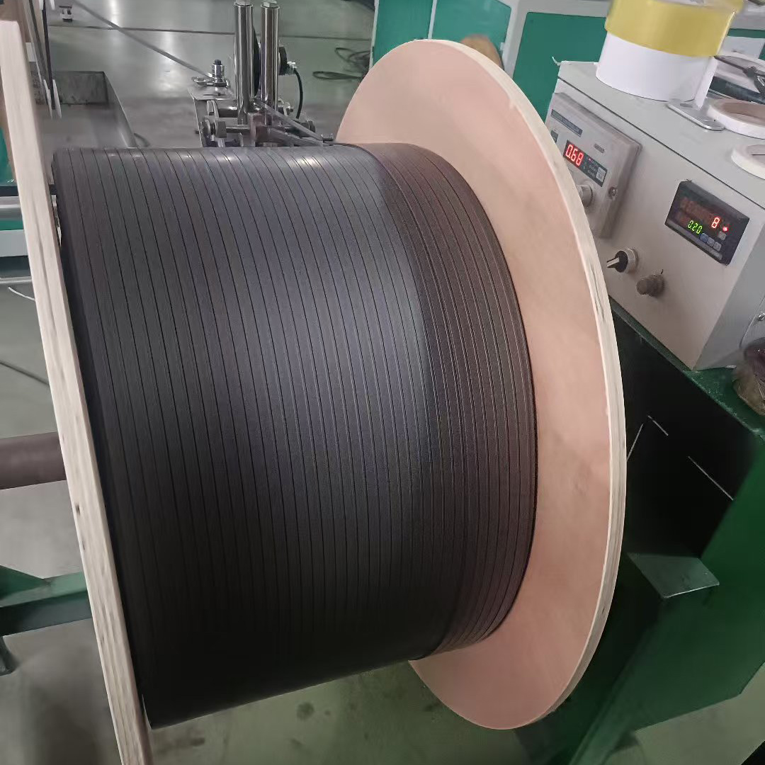 Pallets of rubber magnet goods wrapped and strapped for shipping